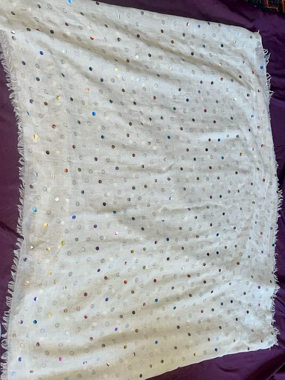 Nine West Ivory Infinity Scarf with Iridescent Metallic Polka Dots